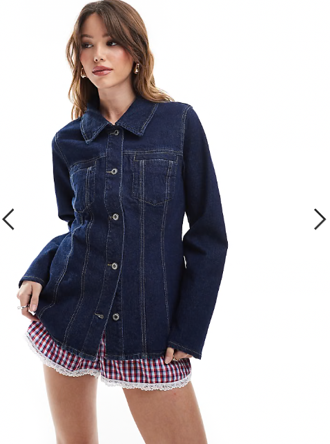 ONLY contrast stitch fitted denim jacket in dark blue