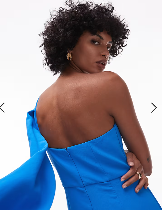 Mango one shoulder draped dress in cerulean blue