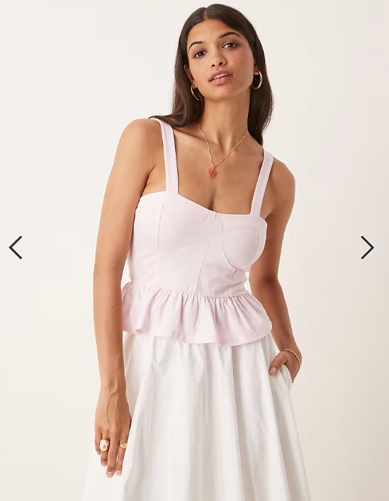 ASOS DESIGN cotton milkmaid corset top with frill hem in pastel pink