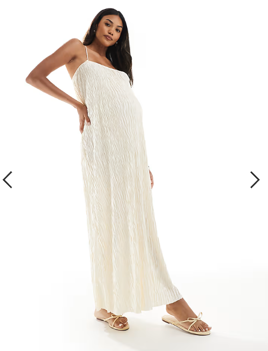 Vero Moda Maternity textured plisse cami maxi dress in birch cream