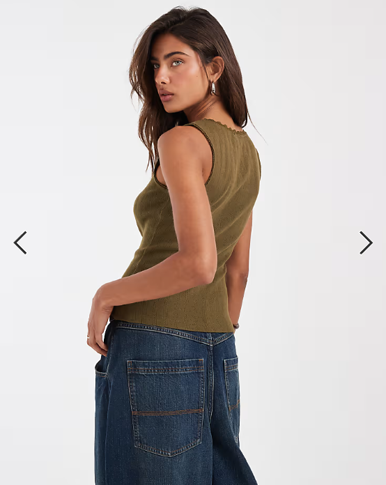 ASOS DESIGN pointelle scoop neck vest in olive