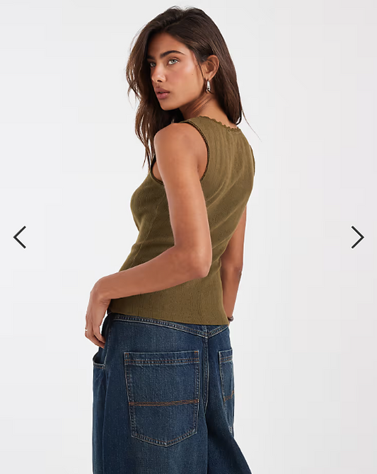 ASOS DESIGN pointelle scoop neck vest in olive
