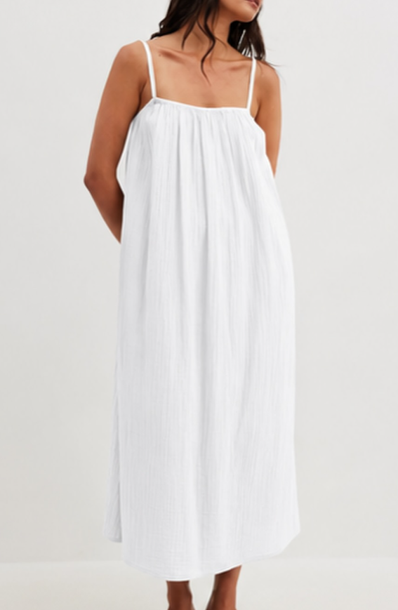 Na-kd - soft cotton tie back midi dress in white