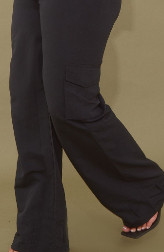 Plus Black Peach Skin Cargo Trouser