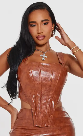 Plt - Shape Washed Faux Leather Dip Hem Corset