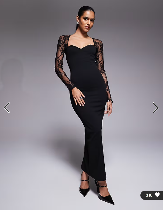 ASOS DESIGN cutaway lace long sleeve midi dress in black