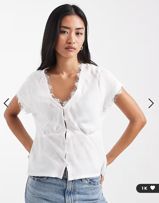 ASOS DESIGN lace trim tea blouse in cream