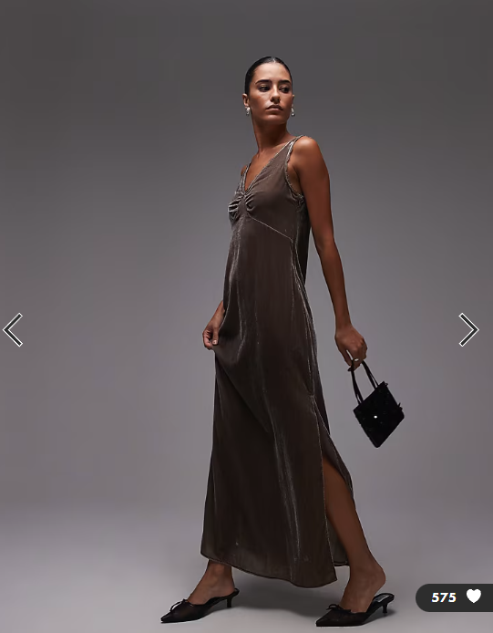 & Other Stories velvet maxi slip dress in mole