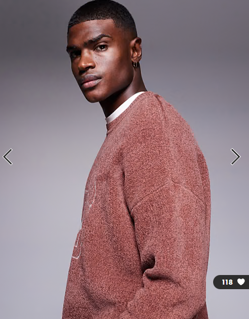 ASOS DESIGN oversized knitted chenille jumper with Maurier 80 graphic in red
