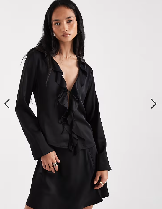 ONLY satin tie front top co-ord in black