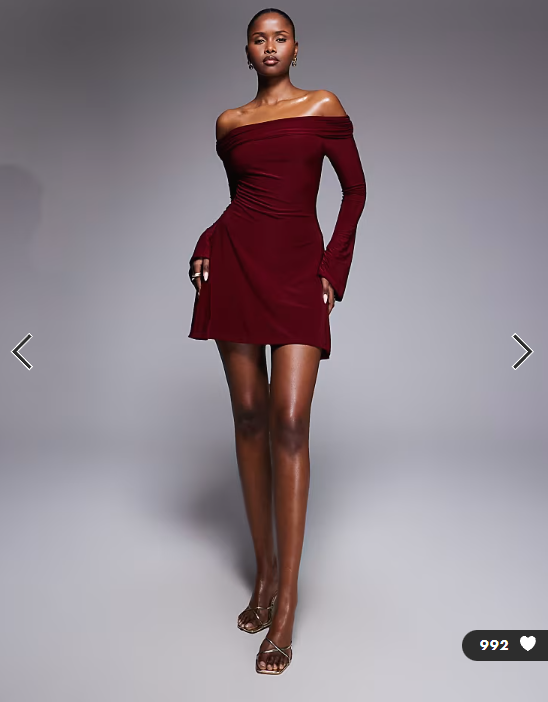 Kaiia exclusive double layered slinky bardot skater mini dress in burgundy