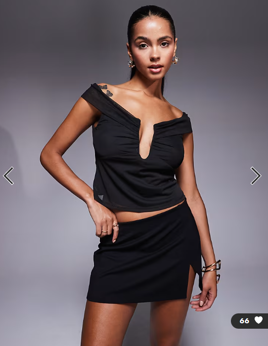 ASOS DESIGN mesh plunge detail bardot top in black