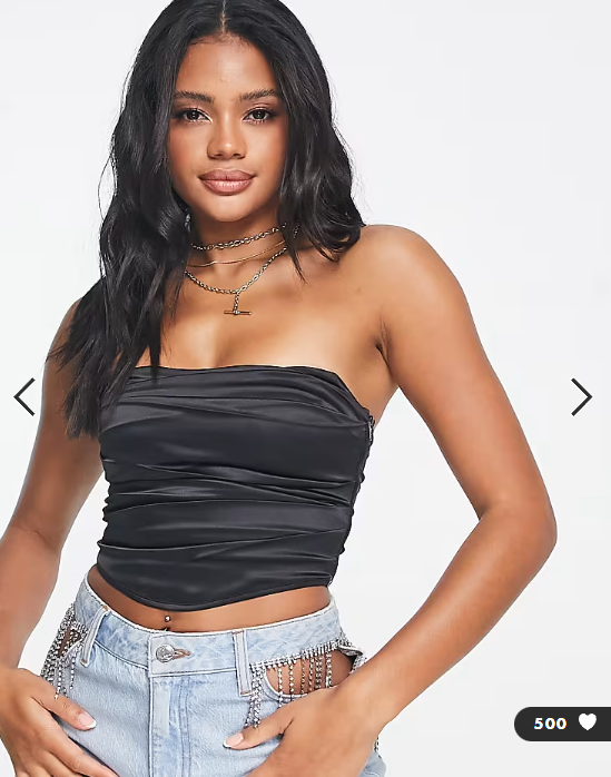 ASOS DESIGN stretch satin corset top in black