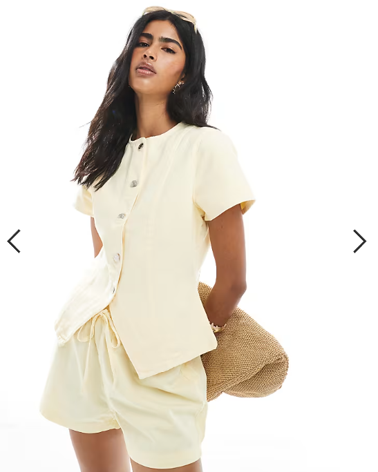 ASOS DESIGN denim button up short sleeve top in yellow