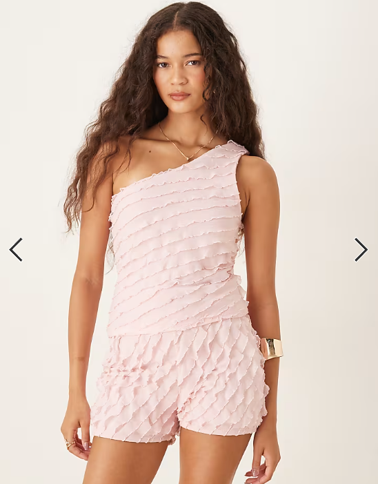 ASOS DESIGN mix & match ruffle one shoulder top in baby pink