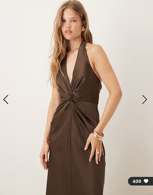 Six Stories twist front satin maxi dress in chocolate