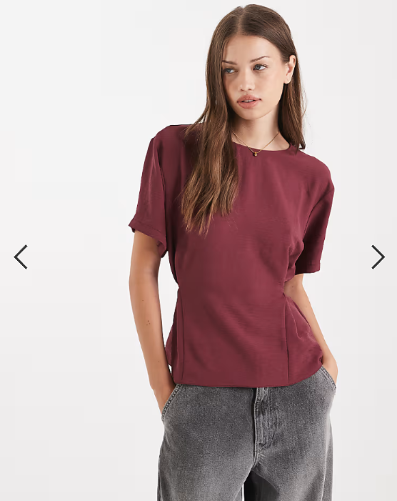 ASOS DESIGN tie back cinch detail woven tee in Mulberry