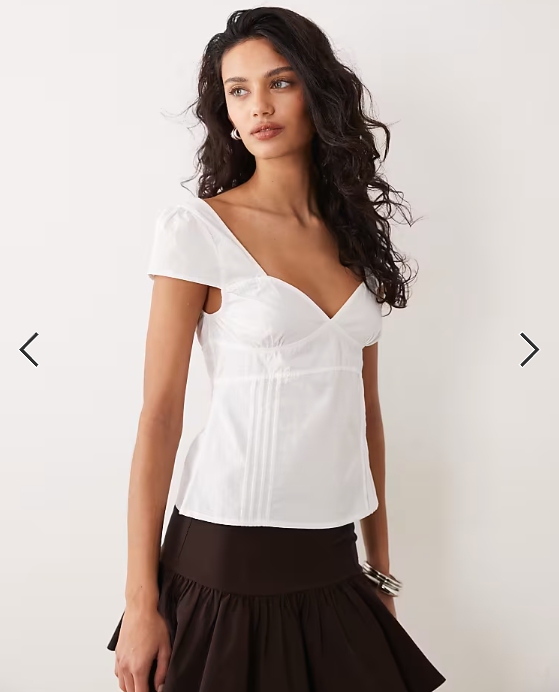 Motel Uliva - cap sleeve corset poplin top in white