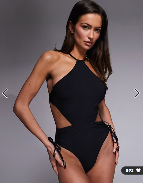 ASOS DESIGN Hema paper touch scarf halter neck swimsuit in black