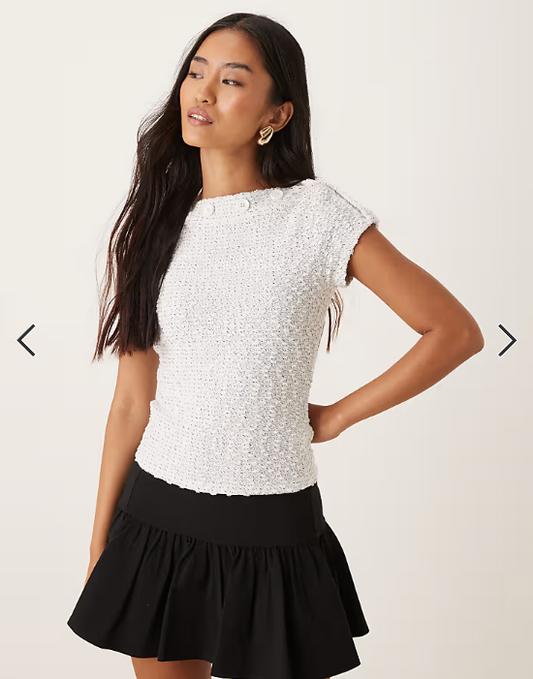 ASOS DESIGN textured boucle button detail boat neck tank in ivory