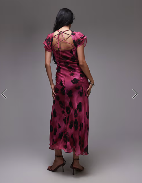 Topshop occasion lace up back maxi dress in pink based floral