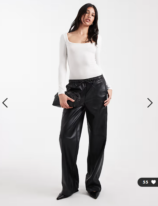 Vero Moda Tall tie waist wide leg faux leather trouser in black
