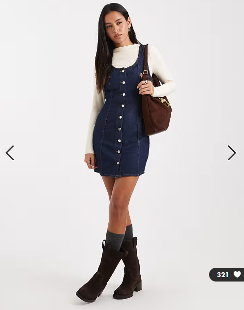 Miss Selfridge button through denim mini dress in blue wash