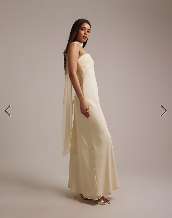 Six Stories Bridesmaids chiffon bandeau scarf detail maxi dress in lemon