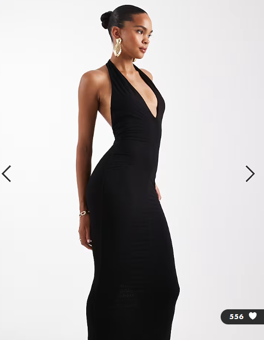 Wanderdoll Phe sculpting second skin halterneck plunge bodycon maxi dress in black