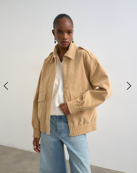 Topshop faux suede oversized bomber in stone