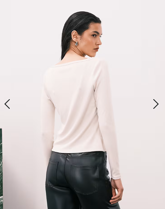 Abercrombie & Fitch long sleeve ribbed button through top in beige