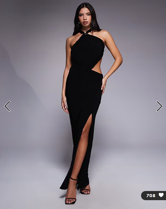 ASOS DESIGN halter maxi dress with ring detail in black