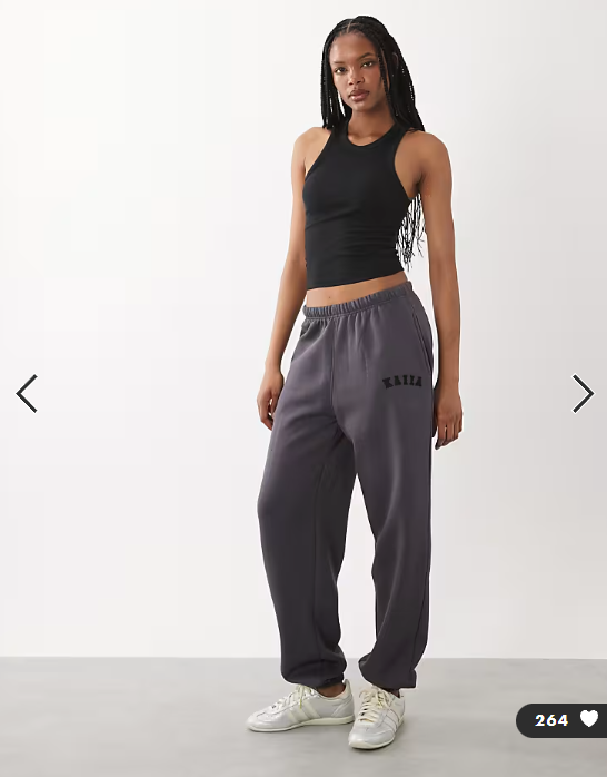 Kaiia Tall cotton blend embroidered logo cuffed joggers in dark grey