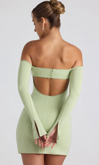 Oh Polly Green Off-Shoulder Long Sleeve Cocktail Dress