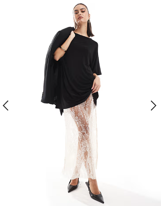 ASOS DESIGN 2 in 1 black t-shirt dress with sequin midi skirt
