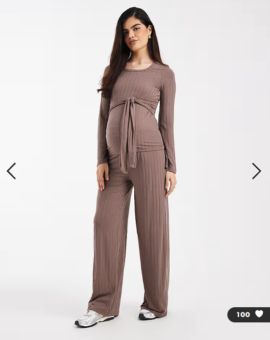 Mamalicious Maternity ribbed wide leg jersey pants in light brown
