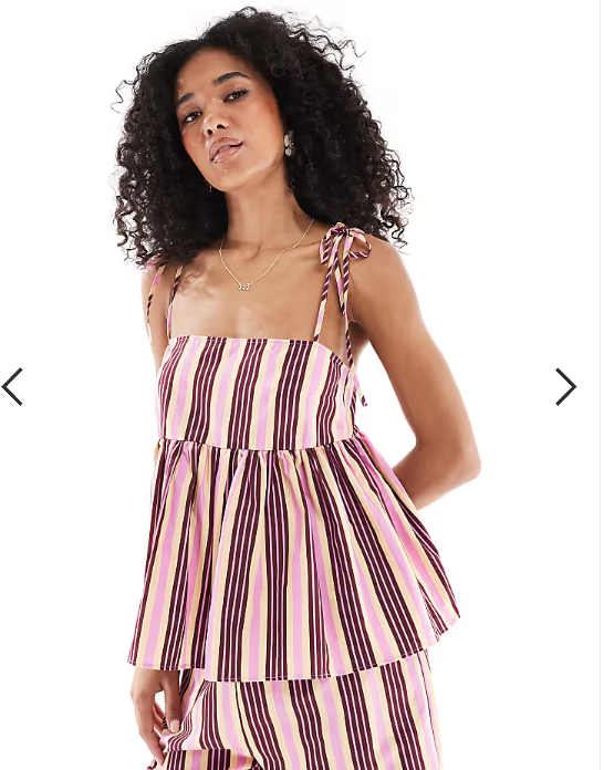 ASOS DESIGN tie shoulder peplum co-ord cami in stripe