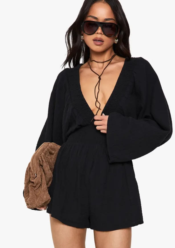 Cheesecloth Plunge Playsuit Boohoo