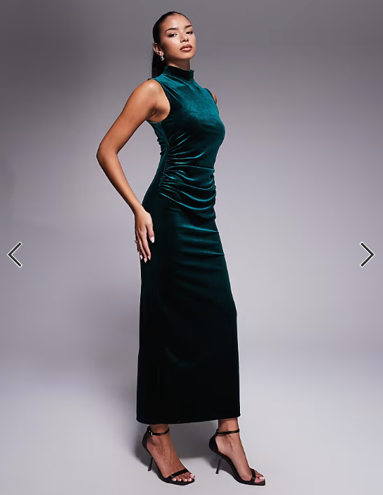 ASOS DESIGN velvet sleeveless high neck maxi dress in dark green