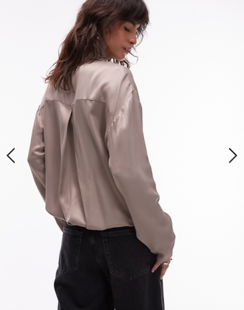 ASOS DESIGN satin funnel neck shirt in mocha co ord
