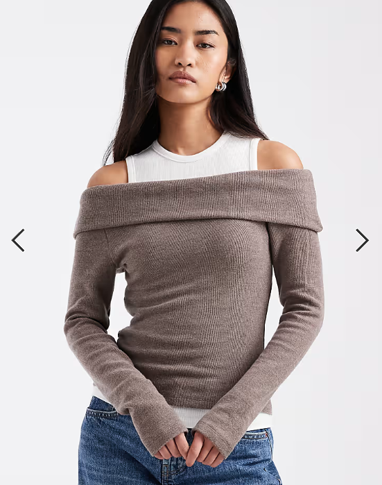 ASOS DESIGN supersoft double layer fallen shoulder top