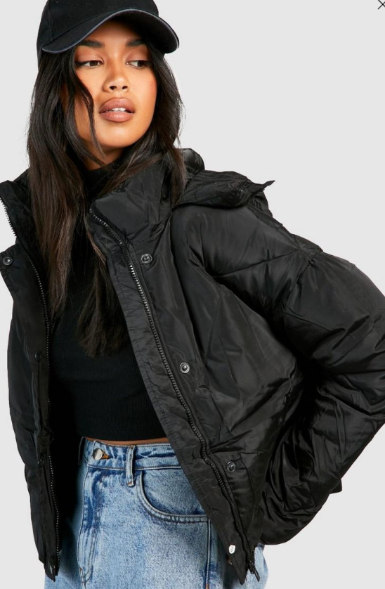 Boohoo Hooded Puffer Jacket - black