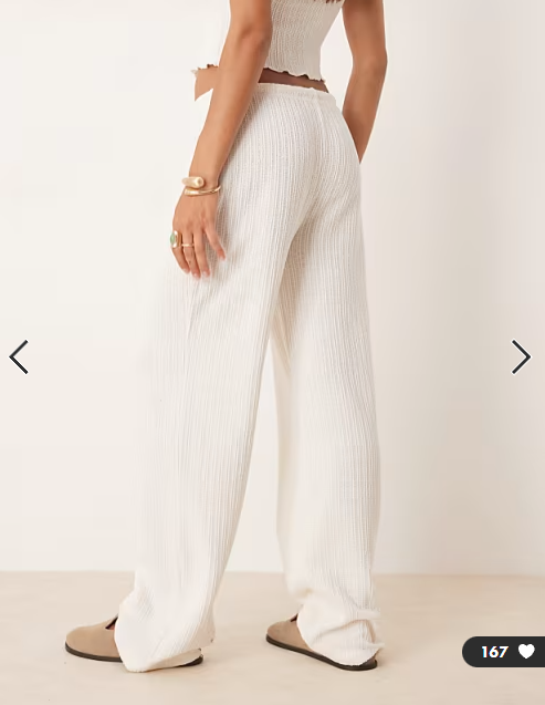 ASOS DESIGN co-ord crochet straight leg trouser with tie waist in cream