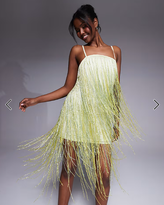 ASOS DESIGN beaded fringe mini cami dress in pale yellow