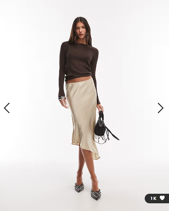 Weekday asymmetric satin skirt in beige