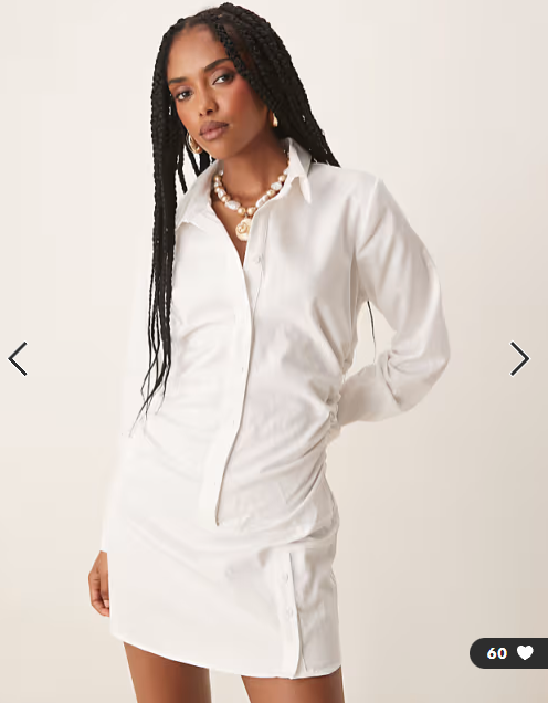 ASOS DESIGN cotton ruched waist shirt mini dress with flared sleeve in white