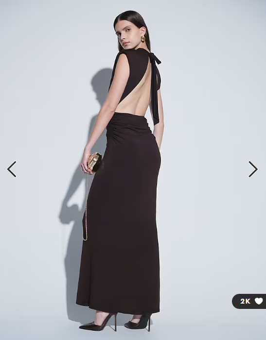 TFNC slinky draped high neck shoulder pad open back maxi dress in chocolate
