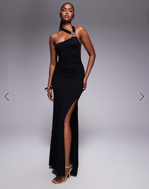 ASOS DESIGN halter neck hardware split maxi dress in black