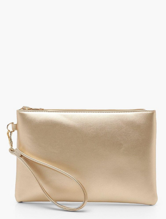 Boohoo Metallic Smooth Pu Zip Top Clutch Bag - gold