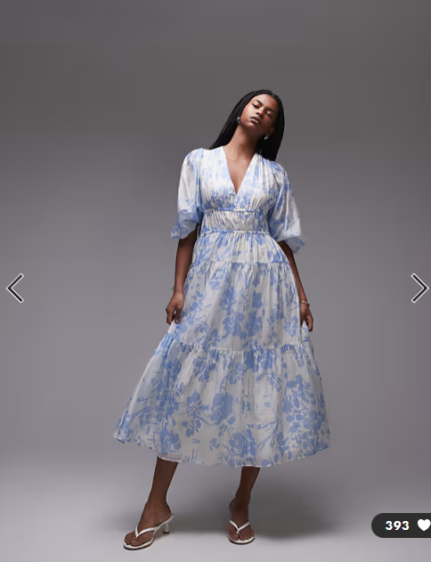 & other stories - midaxi dress with volume sleeves blue floral print